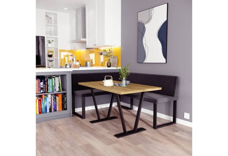 AN-MOEBEL4U Eckbankgruppe Alina Metall mit Tisch, Moderne Sitzecke perfekt für Ihr Esszimmer, Küche (128x168/142x196) von AN-MOEBEL4U