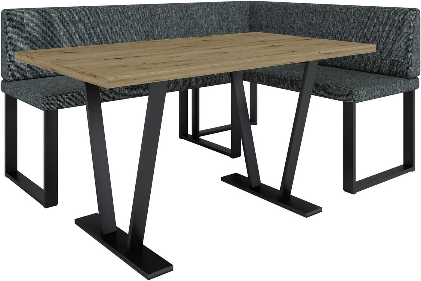 AN-MOEBEL4U Eckbankgruppe Alina Metall mit Tisch, Moderne Sitzecke perfekt für Ihr Esszimmer, Küche (128x168/142x196) von AN-MOEBEL4U