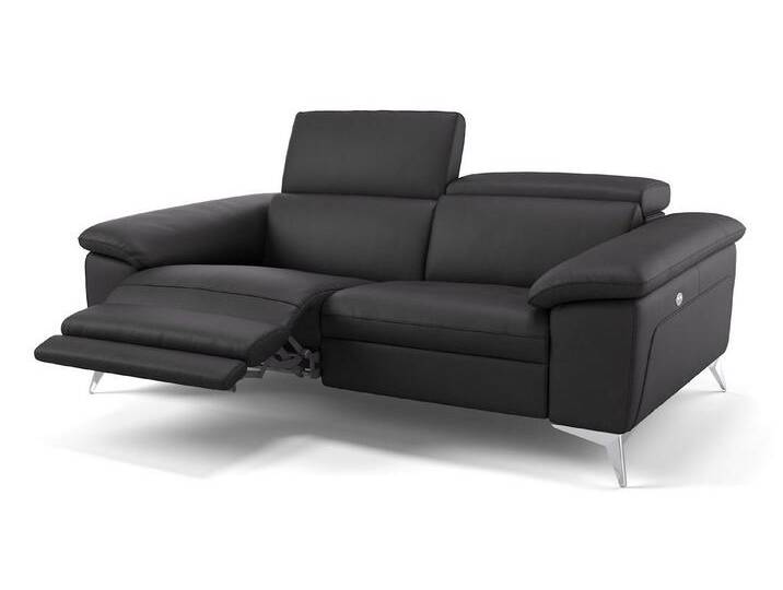 Sofanella 2-Sitzer Leder STELLA, Relaxsofa, Designsofa, Designer Couch, Italienisches Sofa, 2er Sofa, schwarz von sofanella