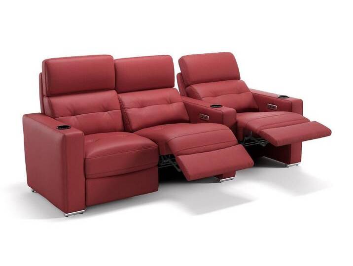 Sofanella 3-Sitzer Leder BARI, Relaxcouch, Designersofa, Designer Sofa, 3er Couch, Sofagarnitur, rot, Getränkehalterung von sofanella