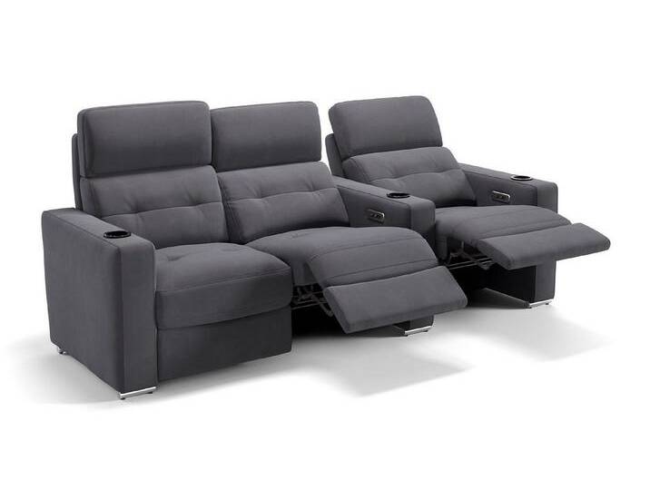 Sofanella 3-Sitzer Stoff BARI, Relaxcouch, Designersofa, Designer Sofa, 3er Couch, Sofagarnitur, grau, Getränkehalterung von sofanella