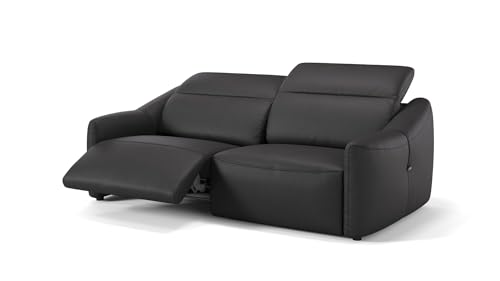 sofanella Leder 2-Sitzer Samoa - Hochwertige Zweisitzer Couch italienisches Design - Designer Ledersofa mit Relax-Sitzverstellung - Schwarz von sofanella