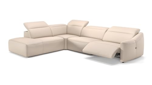 sofanella Leder Wohnlandschaft Samoa - Hochwertige Polstergarnitur Ausrichtung Links Creme - Designer Ledersofa mit Relax-Sitzverstellung XXL: 317 x 260 Breite x 107 Tiefe von sofanella