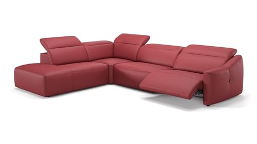 sofanella Leder Wohnlandschaft Samoa - Hochwertige Polstergarnitur Ausrichtung Links Rot - Designer Ledersofa mit Relax-Sitzverstellung S: 271 x 237 Breite x 107 Tiefe von sofanella