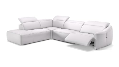 sofanella Leder Wohnlandschaft Samoa - Hochwertige Polstergarnitur Ausrichtung Links Weiß - Designer Ledersofa mit Relax-Sitzverstellung XXL: 317 x 260 Breite x 107 Tiefe von sofanella