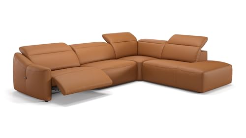 sofanella Leder Wohnlandschaft Samoa - Hochwertige Polstergarnitur Ausrichtung Rechts Cognac - Designer Ledersofa mit Relax-Sitzverstellung M: 291 x 247 Breite x 107 Tiefe von sofanella