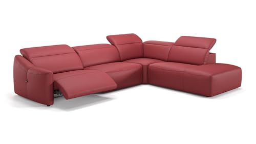 sofanella Leder Wohnlandschaft Samoa - Hochwertige Polstergarnitur Ausrichtung Rechts Rot - Designer Ledersofa mit Relax-Sitzverstellung XXL: 317 x 260 Breite x 107 Tiefe von sofanella