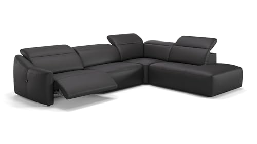 sofanella Leder Wohnlandschaft Samoa - Hochwertige Polstergarnitur Ausrichtung Rechts Schwarz - Designer Ledersofa mit Relax-Sitzverstellung M: 291 x 247 Breite x 107 Tiefe von sofanella