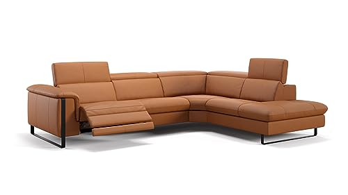 sofanella Leder Wohnlandschaft Vienna - Hochwertige Polstergarnitur Ausrichtung Rechts Cognac - Designer Ledersofa mit Relax-Sitzverstellung S: 282 x 233 Breite x 112 Tiefe von sofanella