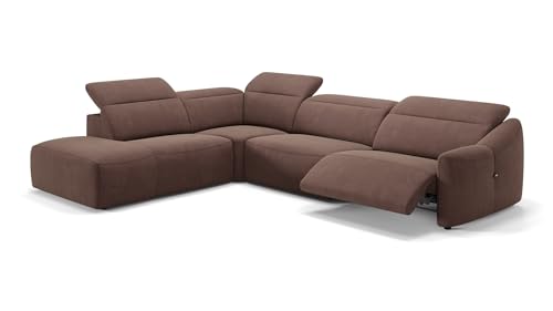 sofanella Stoff Wohnlandschaft Samoa - Hochwertige Polstergarnitur Ausrichtung Links Dunkelbraun - Designer Stoffsofa mit Relax-Sitzverstellung M: 291 x 247 Breite x 107 Tiefe von sofanella