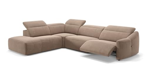 sofanella Stoff Wohnlandschaft Samoa - Hochwertige Polstergarnitur Ausrichtung Links Hellbraun - Designer Stoffsofa mit Relax-Sitzverstellung S: 271 x 237 Breite x 107 Tiefe von sofanella