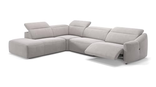 sofanella Stoff Wohnlandschaft Samoa - Hochwertige Polstergarnitur Ausrichtung Links Hellgrau - Designer Stoffsofa mit Relax-Sitzverstellung S: 271 x 237 Breite x 107 Tiefe von sofanella