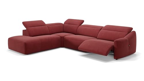sofanella Stoff Wohnlandschaft Samoa - Hochwertige Polstergarnitur Ausrichtung Links Rot - Designer Stoffsofa mit Relax-Sitzverstellung XXL: 317 x 260 Breite x 107 Tiefe von sofanella