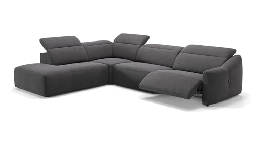 sofanella Stoff Wohnlandschaft Samoa - Hochwertige Polstergarnitur Ausrichtung Links Schwarz - Designer Stoffsofa mit Relax-Sitzverstellung M: 291 x 247 Breite x 107 Tiefe von sofanella