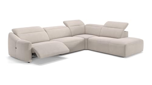 sofanella Stoff Wohnlandschaft Samoa - Hochwertige Polstergarnitur Ausrichtung Rechts Creme - Designer Stoffsofa mit Relax-Sitzverstellung M: 291 x 247 Breite x 107 Tiefe von sofanella