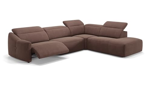 sofanella Stoff Wohnlandschaft Samoa - Hochwertige Polstergarnitur Ausrichtung Rechts Dunkelbraun - Designer Stoffsofa mit Relax-Sitzverstellung M: 291 x 247 Breite x 107 Tiefe von sofanella