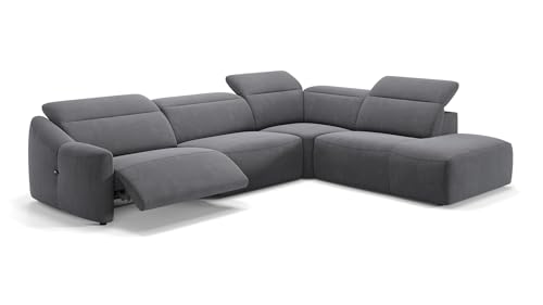 sofanella Stoff Wohnlandschaft Samoa - Hochwertige Polstergarnitur Ausrichtung Rechts Dunkelgrau - Designer Stoffsofa mit Relax-Sitzverstellung XL: 301 x 252 Breite x 107 Tiefe von sofanella