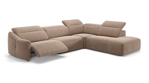 sofanella Stoff Wohnlandschaft Samoa - Hochwertige Polstergarnitur Ausrichtung Rechts Hellbraun - Designer Stoffsofa mit Relax-Sitzverstellung M: 291 x 247 Breite x 107 Tiefe von sofanella