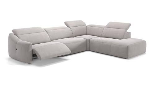 sofanella Stoff Wohnlandschaft Samoa - Hochwertige Polstergarnitur Ausrichtung Rechts Hellgrau - Designer Stoffsofa mit Relax-Sitzverstellung XXL: 317 x 260 Breite x 107 Tiefe von sofanella
