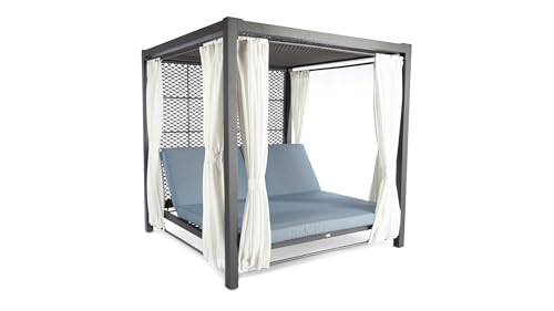 sofanella Tampa Gartenbett mit Vorhang - Hochwertiges Garten Outdoor-Bett italienisches Design - Designer Sonnenbett - Grün von sofanella