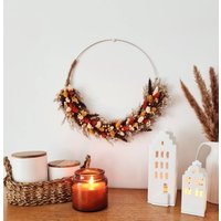 Itrockenblumenkranz I Trockenblumenring Flower Loop Hoop Holzring Senfgelb & Orange Cozy Amber 30cm von sofleurDesign