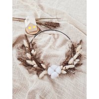 Trockenblumenkranz I Türkranz Trockenblumenring Flower Loop Hoop Schwarzer Metallring Beige Creamie 25cm von sofleurDesign