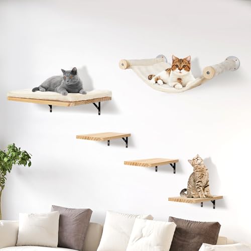 Katzen kletterwand Set mit Katzenbaum Hängematte,Katzen Wandelemente,Katzentreppe Wand,5-Teiliges Massivholz Katzenwandmöbel Set für Katze Catwalk Katzen kletterwand Set mit Katzenbaum Hängematte,Katzen Wandelemente,Katzentreppe Wand,5-Teiliges Massivholz Katzenwandmöbel Set für Katze Catwalk von sofoteaful