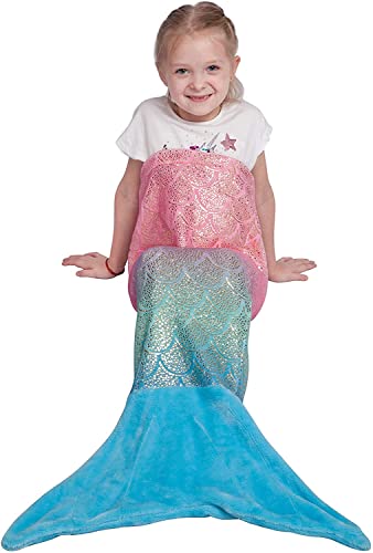 softan Meerjungfrau Decke für Kinder Flanell-Fleece weiche Kinder Meerjungfrauen-Decke, Mädchen-Meerjungfrauen-Schlafdecke mit Regenbogen-Ombre-glitzernden Fischschuppen-Design, 43 x 100 cm von softan