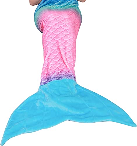 softan Meerjungfrauenschwanz-Decke für Erwachsene, Flanell-Fleece-Meerjungfrauenschwanz-Decke für Mädchen, Damen, Meerjungfrauen-Schlafdecke mit Regenbogen-Ombre-Fischschuppen-Design, 63 x 152 cm von softan