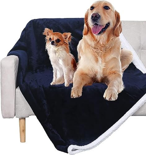 Wasserdichte Hundedecke, waschbare Haustierdecke für Sofabett, flüssigkeitsdichte Hundebettdecke, weiche, strapazierfähige und wendbare Sherpa Fleece-Decke für mittelgroße Hunde (Marineblau 152x203CM) von softan