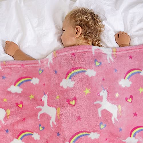 softan Einhorn Baby-Fleece-Decke für Mädchen, Rosa Einhorn Toddler Flanell-Fleece-Decke für Bett Sofa Couch, Weich Plüschig Warm Empfangen für Neugeborene, 76x101 cm von softan