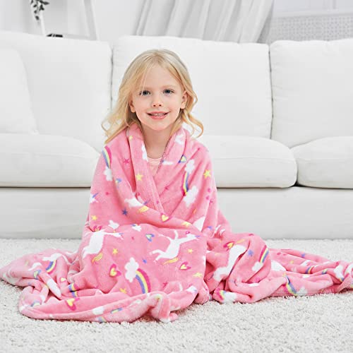 softan Einhorn-Fleece-Decke für Mädchen, Kinder Fleece-Decke für Bett Sofa Couch, rosa Einhorn-Flanell-Fleece-Decke für Mädchen, Schule, Geburtstagsgeschenk, 130x150 cm von softan