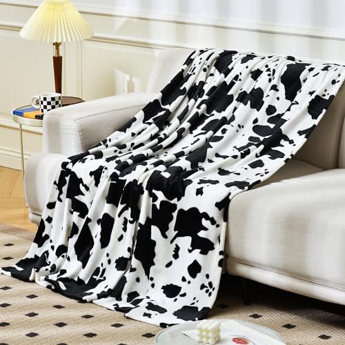 softan Fleece Decke, Schwarz-weißer Kuhdruck, Leichte & Weiche Flanel Decken für Couch, Bett, Sofa, Luxurious Warm & Gemütlich für alle Jahreszeiten, Geschenk für Weihnachten & Neujahr, 228cm×228cm von softan