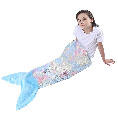 softan Meerjungfrau Schwanz Decke für Kinder, weiche Flanell Fleece Kinder Meerjungfrau Schlafdecke, Regenbogen Ombre Fisch Skala Design Kuscheldecke, Meerjungfrau Geschenke für Mädchen - 100 x 43 cm von softan