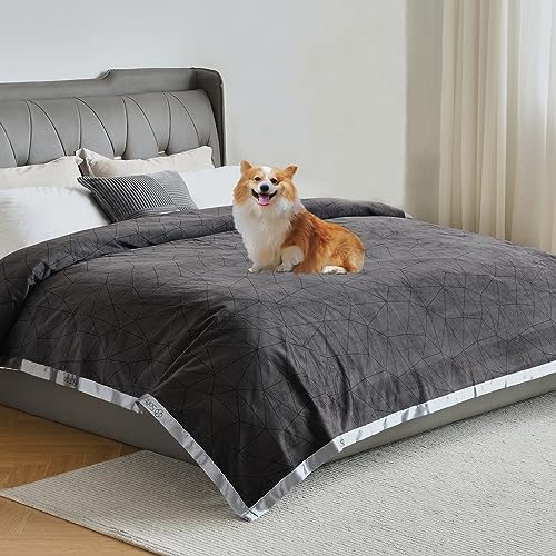 softan wasserdichte Decke 230x230CM für Baby, Erwachsene, Hunde, Katzen oder andere Haustiere, 3-lagiger Schutz und 100% auslaufsichere Decke für Bett, Sofa, leicht zu reinigen, dunkelgrau & hellgrau von softan