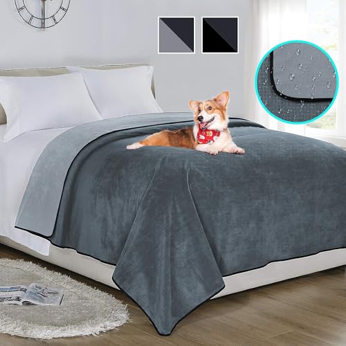 softan Waterproof Blanket Cover 230x230CM für Baby, Erwachsene, Hunde, Katzen oder andere Haustiere, 3-lagiger Schutz und 100% auslaufsichere Decke für Bett, Sofa, leicht zu reinigen, Charcoal & Black von softan