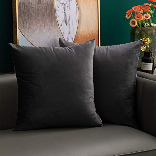 softpoint Samt Kissenbezüge Grau 45 cm x 45 cm Weiche dekorative Kissenbezüge 18 x 18 Zoll für Couch, Bett, Sofa, 2er-Pack(Grau,45) von softpoint