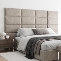 Wandkissen Samt Beige - Kopfteil Bett Gepolstert Wandpaneel Paneel Wandverkleidung Wanddekoration Wanddeko Polster von softwallsDE