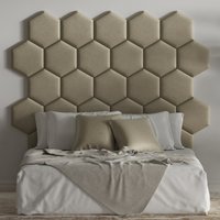 Wandpolster Hexagon Beige Gepolstertes Kopfteil Bett - Wandkissen Wandschutz Schallabsorber Wandverkleidung Wandpaneel Samtstoff von softwallsDE