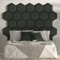 Wandpolster Hexagon Dunkelgrau Gepolstertes Kopfteil Bett - Wandkissen Schallabsorber Wandverkleidung Wandpaneel Samtstoff von softwallsDE