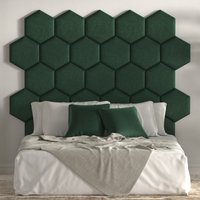 Wandpolster Hexagon Dunkelgrün Gepolstertes Kopfteil Bett - Wandkissen Schallabsorber Wandverkleidung Wandpaneel Samtstoff von softwallsDE