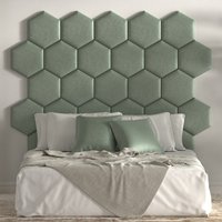 Wandpolster Hexagon Mint Gepolstertes Kopfteil Bett - Wandkissen Schallabsorber Wandverkleidung Wandpaneel Samtstoff von softwallsDE