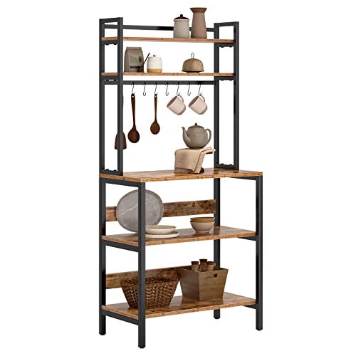 soges 5-Tier Bäckerregal Mikrowellenregal Küchenregal Standregal, Küche Arbeitsplatte Kücheninsel mit Lagerung Regal, Mikrowelle Stand mit 8 Haken, Retro von soges