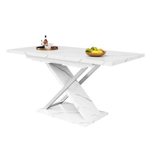 soges Esstisch Ausziehtisch (118-157×75cm), Küchen-Wohnzimmertisch, Anstecktisch, Ausziehbar auf 118-157cm mit Hilfe von innenliegender Einlegeplatte, Esstisch mit Kreuzbeinen von soges