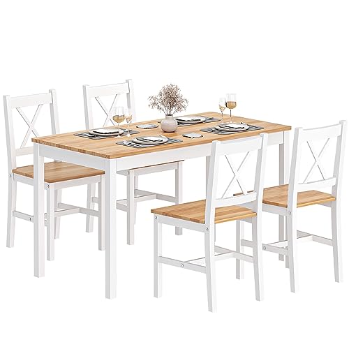 soges Esstisch mit 4 Stühlen Essgruppen Esstisch Set Stühle Esszimmertisch Esszimmerstühle 4er Set aus Holz 10QDLC023-WT von soges