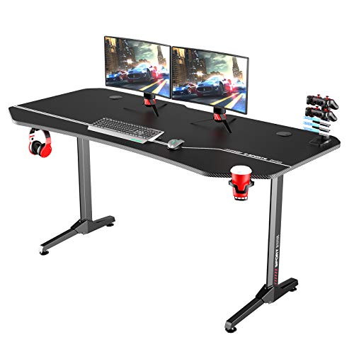 soges Gaming Tisch Computertisch Schreibtish PC Tisch 63 inches XXL Computer Workstation T-Förmiger mit Wasserdichtem Mauspad in Tischform Getränkehalter Kopfhörerhalter für Gamer E-Sport von soges