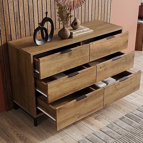 soges Kommode mit 6 Schubladen, Aufbewahrungsschrank, Schubladenschrank, Konsolentisch, Beistelltisch, Highboard, Sideboard für Schlafzimmer, Wohnzimmer oder Flur 120 x 40 x 76 cm von soges
