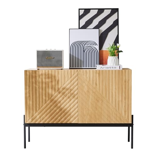 soges Sideboard mit 2 Türen und Metallbeinen, Buffet, Kommode mit Linien-Design, Maße: H 75 cm/B 100 cm/T 40 cm von soges