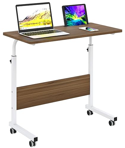 sogesfurniture 80cm Mobiler Beistelltisch, Tablet-Slot und Rollen, Verstellbarer beweglicher Laptop-Computer-Ständer für Bett, Sofa, Eichenholz,BHUS-05#3-80OK von sogesfurniture
