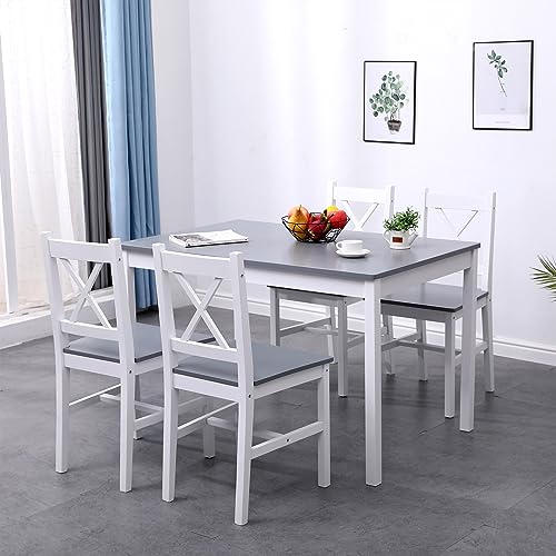 sogesfurniture Essgruppe 5-teilig, Esszimmergruppe mit Esstisch 108x65x73 cm, und 4 Stühlen, Rechteckig Küchentisch-Set für Wohnzimmer, Esszimmer, Weiß & Grau von sogesfurniture